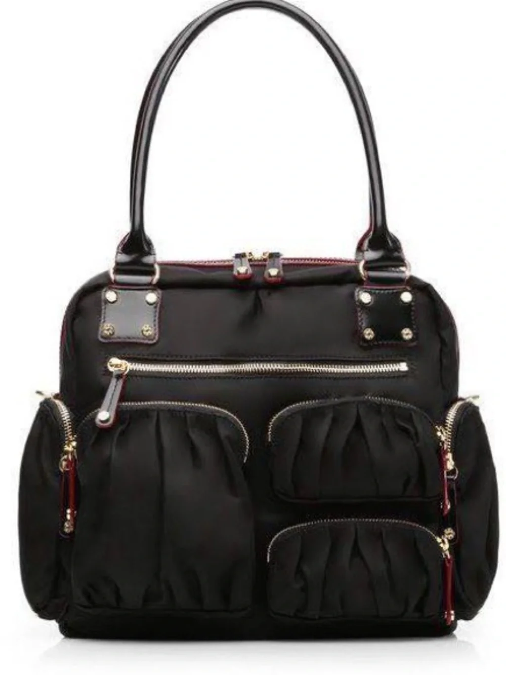 MZ Wallace Black Quilted Nylon Tote with Gold Hardware